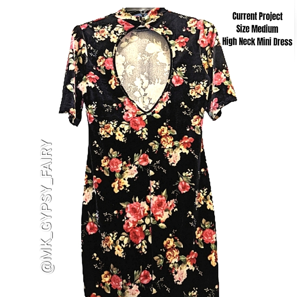 Current Project Size Medium High Neck Mini Dress Backless Cut Out